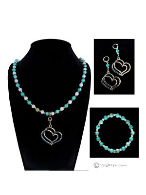 CIELO E NUVOLE – Collana, bracciale e orecchini con howlite turchese, realizzata a mano.