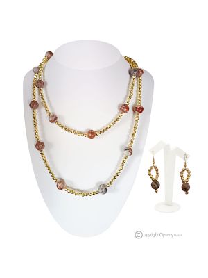 SPRING – Set collana con orecchini in ematite oro e diaspro, artigianato italiano fatto a mano.
