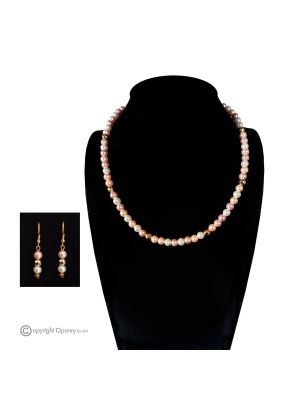 DOLCE SOGNO- Collana e orecchini con perle di conchiglie ed ematite dorata, fatta a mano.