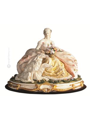 SIGNORA CON LEVIERI Statuetta statua statuina porcellana Capodimonte fatto a mano made in Italy