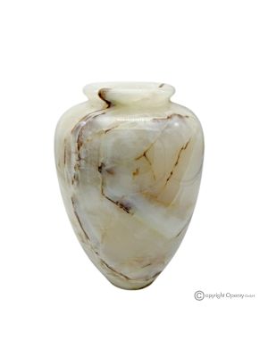 VASO bombato in marmo onice Iris, autentico e fatto a mano, design elegante ed esclusivo.