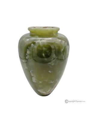 VASO bombato in marmo onice verde, autentico e realizzato a mano, design esclusivo.