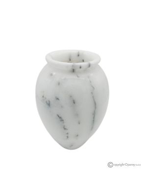 VASO bombato in marmo bianco Ibiza, pietra autentica, fatto a mano, design elegante e raffinato.