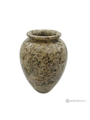 VASO bombato in pietra fossile naturale autentica, realizzato a mano, design raffinato.