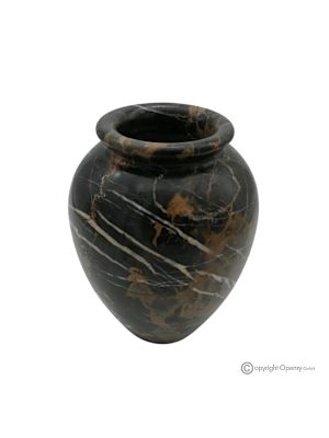 VASO bombato in marmo nero Michelangelo pietra autentica, fatto a mano, design elegante.