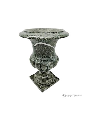 VASO mediceo in marmo verde, pietra naturale, fatto a mano, design elegante e classico.