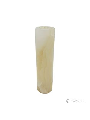 VASO cilindrico per fiori in marmo onice bianco, pietra naturale di qualità, realizzato a mano.