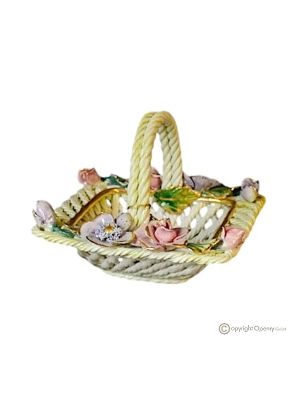 Centrotavola, cestino in ceramica raffinata, decoro floreale ed oro, realizzato a mano.