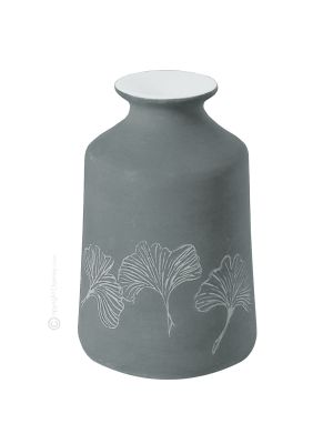 VASO GINKO Vaso in ceramica piemontese fatto e decorato a mano autentico motivo con foglie Made in Italy