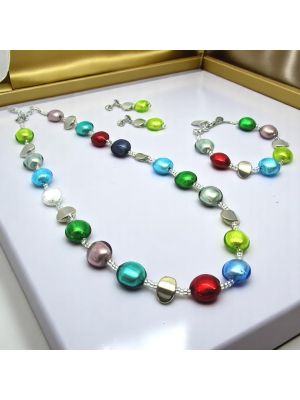 PARURE FRANCESCA bigiotteria artistica set collana collier bracciale orecchini perle in vetro di Murano fatta a mano autentico Made in Italy