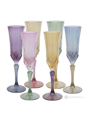 ADA Set 6 bicchieri calice flute dipinti a mano autentici in vetro di qualità superiore.