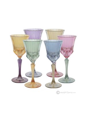 ADA Set 6 bicchieri vino calici stelo dipinti a mano autentici in vetro di qualità superiore.
