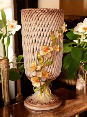 VASO Ceramica artistica stile Barocco dettaglio oro 24k Made in Italy