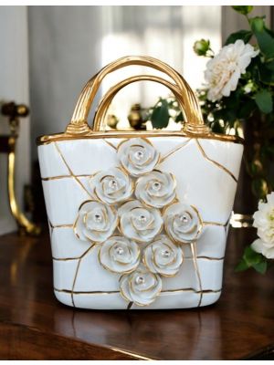 BORSETTA Decorazione da tavolo centrotavola ceramica artistica stile Barocco dettaglio oro 24k Made in Italy