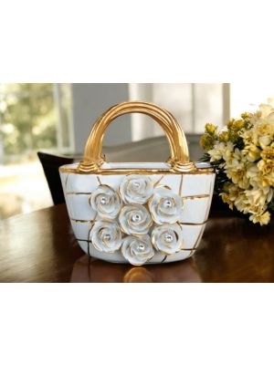 BORSETTA Decorazione da tavolo centrotavola ceramica artistica stile Barocco dettaglio oro 24k Made in Italy