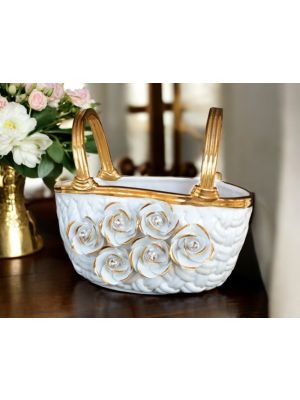 CESTO Decorazione da tavolo centrotavola ceramica artistica stile Barocco dettaglio oro 24k Made in Italy