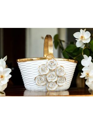 CESTO Decorazione da tavolo centrotavola ceramica artistica stile Barocco dettaglio oro 24k Made in Italy