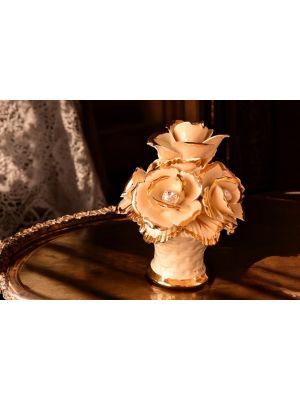 FIORI Decorazione da tavolo centrotavola ceramica artistica stile Barocco dettaglio oro 24k Made in Italy