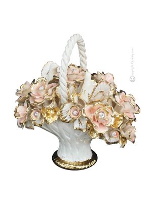 FIORI Decorazione da tavolo centrotavola ceramica artistica stile Barocco dettaglio oro 24k Made in Italy