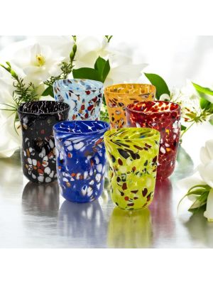 Set di 6 bicchieri in vetro soffiato colorati con murrine, autentici di Murano, Venezia.