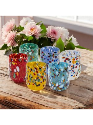 Set 6 bicchieri in vetro soffiato con murrine, autentici ed originali di Murano, Venezia.