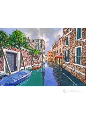 CANALE A VENEZIA Dipinto acrilico su tela moderno Made in Italy 
