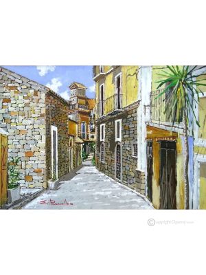 CENTRO STORICO AGROPOLI Dipinto acrilico su tela moderno Made in Italy 