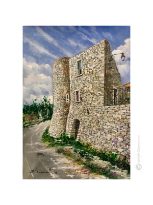 CASTELLO STORICO MOLINARA Dipinto acrilico su tela moderno Made in Italy 