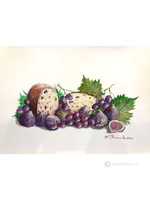 FICHI E PRUGNE Dipinto acrilico su tela moderno Made in Italy 