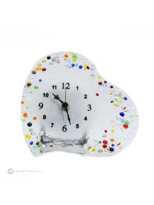 CUORE Orologio da tavolo, in vetro trasparente con gocce, design moderno, fatto a mano