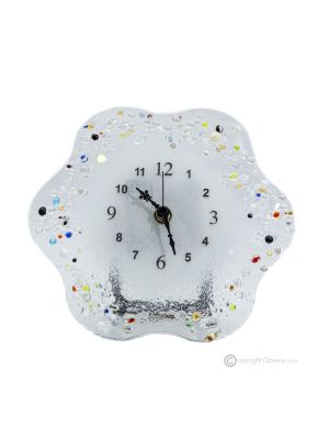 FIORE Orologio da tavolo, in vetro trasparente con gocce, design moderno, fatto a mano