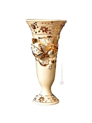 VISTOSO VASO Ceramica artistica stile Barocco dettaglio oro 24k Made in Italy