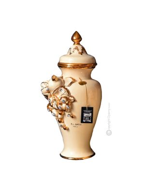 GRADEVOLE VASO Ceramica artistica stile Barocco dettaglio oro 24k Made in Italy