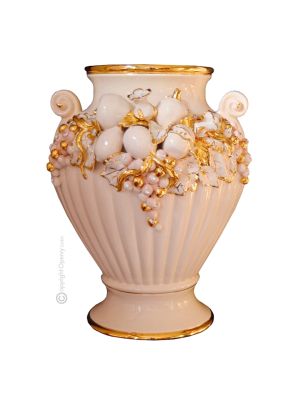 IONICO VASO Ceramica artistica stile Barocco dettaglio oro 24k Made in Italy