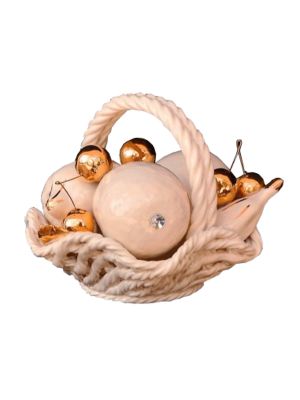 CESTO CON FRUTTA Decorazione da tavolo centrotavola ceramica artistica stile Barocco colore oro 24k cristalli swarovski 