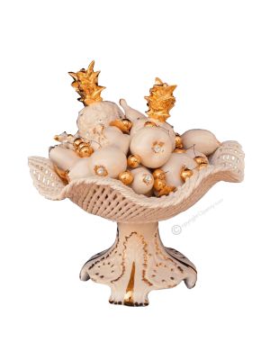 CESTO CON FRUTTA Decorazione da tavolo centrotavola ceramica artistica stile Barocco colore oro 24k cristalli swarovski 