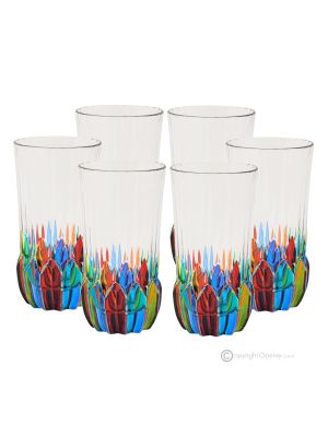 ADAGIO Set 6 bicchieri bibita dipinti a mano autentici moderni in vetro di qualità superiore.
