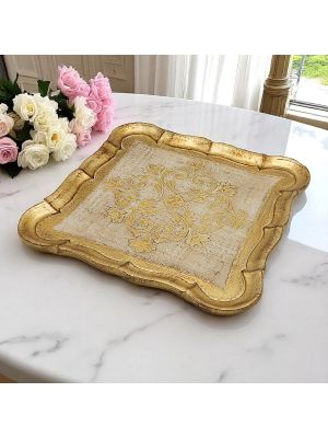 VASSOIO QUADRATO in  legno decorato con foglia oro fatto e dipino a mano Firenze autentico Made in Italy