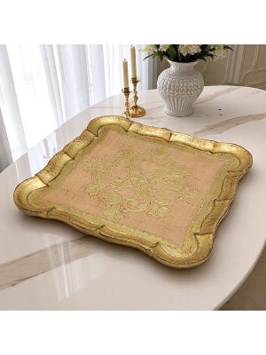 VASSOIO QUADRATO in  legno decorato con foglia oro fatto e dipino a mano Firenze autentico Made in Italy