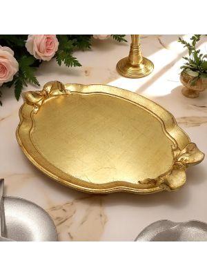 VASSOIO OVALE in  legno decorato con foglia oro fatto e dipino a mano Firenze autentico Made in Italy