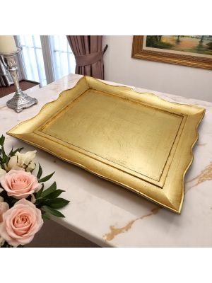 VASSOIO SAGOMATO in  legno decorato con foglia oro fatto e dipino a mano Firenze autentico Made in Italy