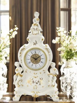 OROLOGIO AMORINI DA TAVOLO Ceramica artistica stile Barocco con colore oro 24k Made in Italy