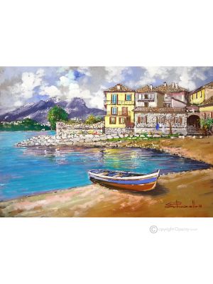 LAGO DI COMO Dipinto acrilico su tela moderno Made in Italy 