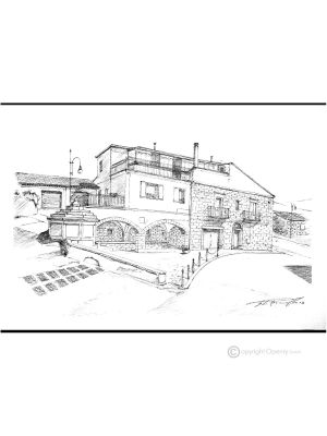 MONTAGUTO Disegno con penna su tela moderno Made in Italy 