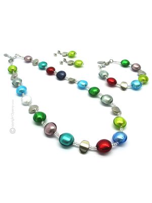 PARURE FRANCESCA bigiotteria artistica set collana collier bracciale orecchini perle in vetro di Murano fatta a mano autentico Made in Italy