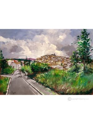 PANORAMA DI GRECI Dipinto acrilico su tela moderno Made in Italy 
