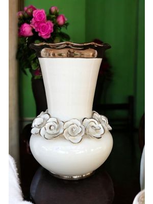 VASO Ceramica artistica stile Barocco dettaglio in platino Made in Italy