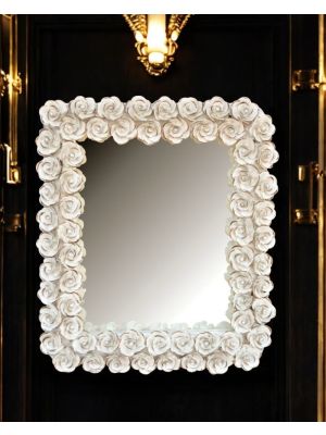 SPECCHIERA CRISTALLI & ROSE Specchio decorativo ceramica artistica stile Barocco dettaglio oro 24k Made in Italy