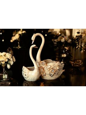 CIGNI Decorazione da tavolo centrotavola ceramica artistica stile Barocco dettaglio oro 24k Made in Italy