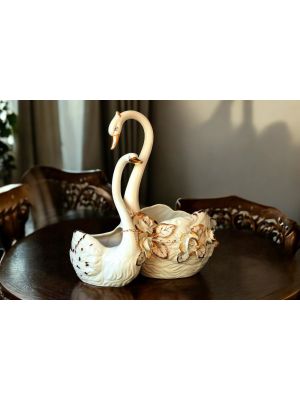 CIGNI Decorazione da tavolo centrotavola ceramica artistica stile Barocco dettaglio oro 24k Made in Italy